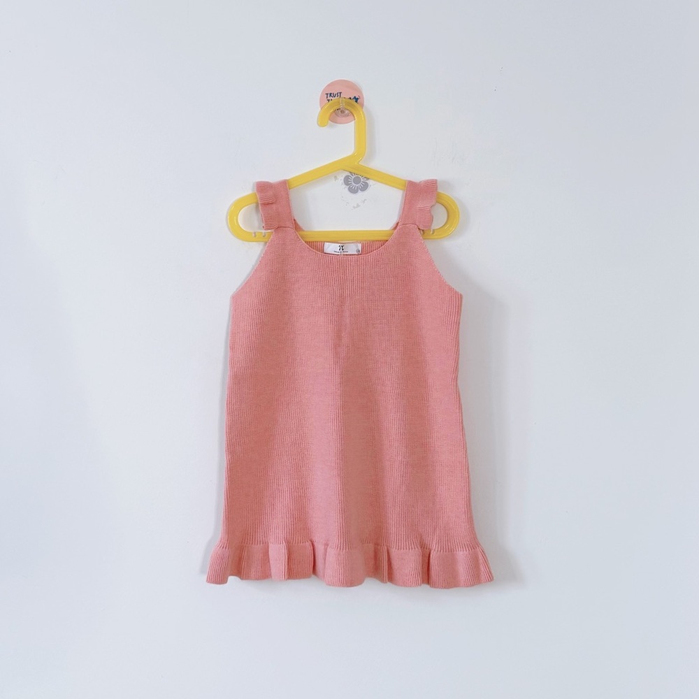 Toddler Girl Textured Knit Tank Top Style Dress Scalloped Hem Cold Pink 4T 110cm